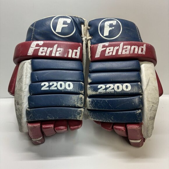 Vintage Leather Blue White Red Ferland 2200 Pro Hockey Player Gloves Habs NHL - Picture 1 of 11